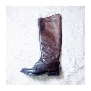 Barney's Chocolate Brown Knee High Riding Boot Brass Details SZ36